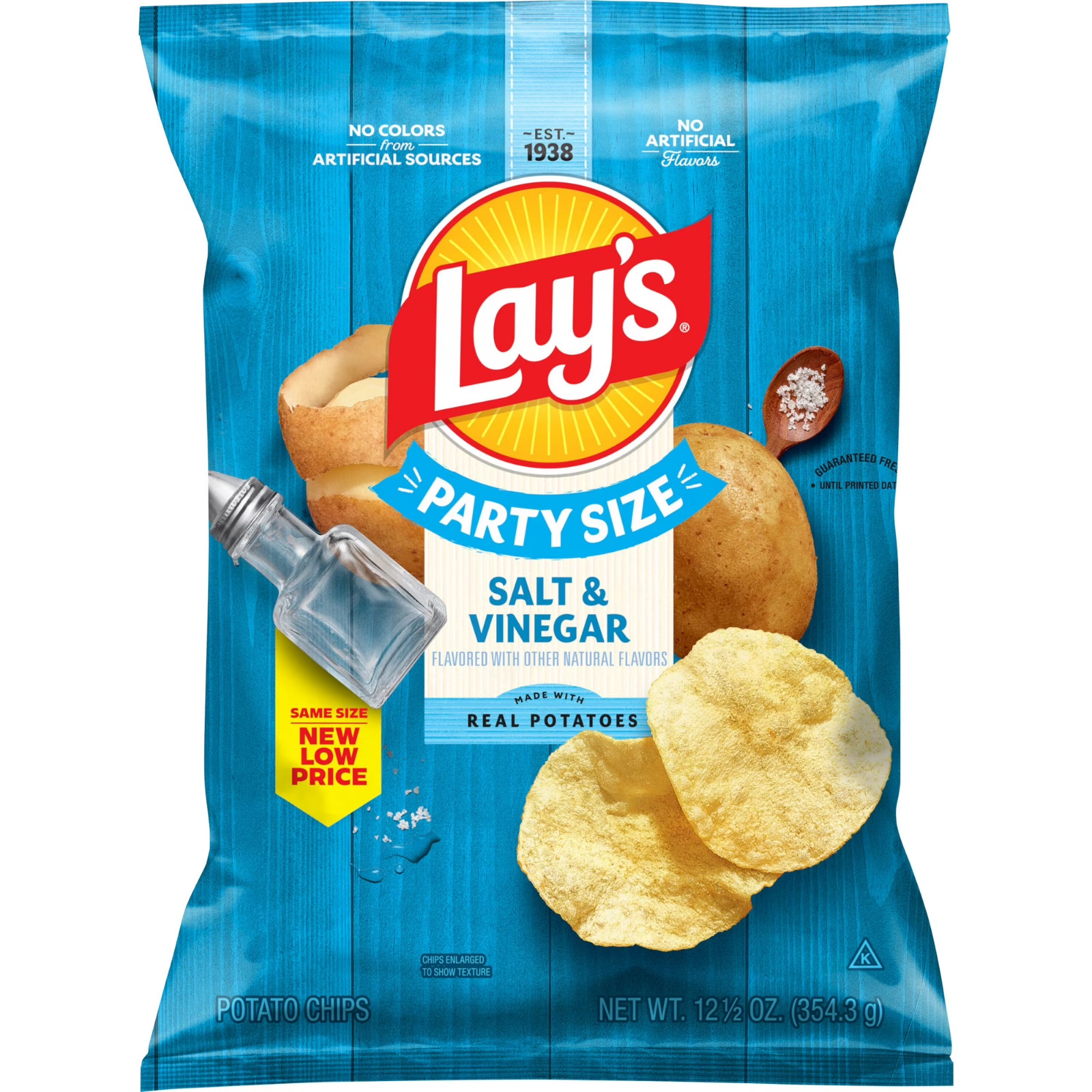 Lay’s Salt & Vinegar Potato Snack Chips,Party Size, 12.5 oz Bag