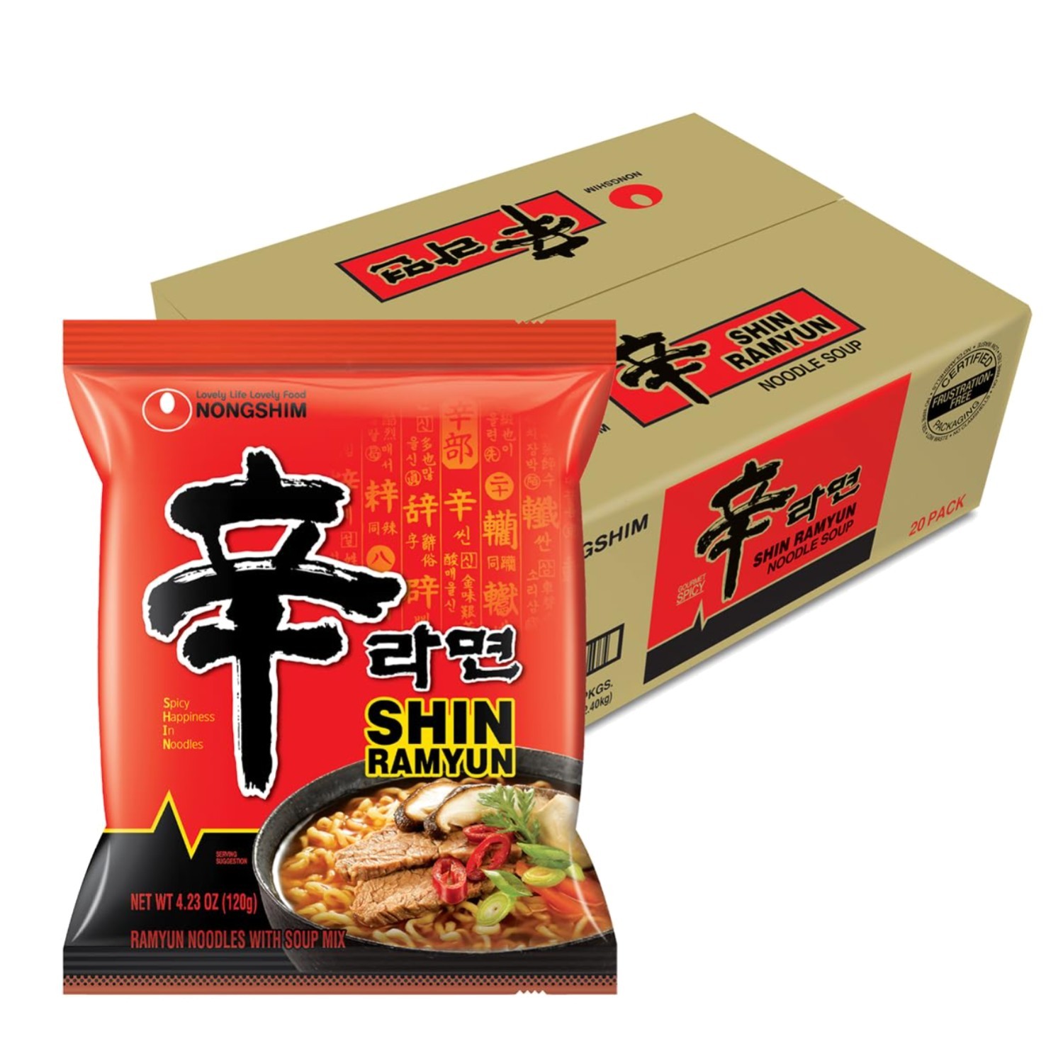 Rich Beef Flavored Shin Ramyun Noodles, Spicy Korean 20-Pack