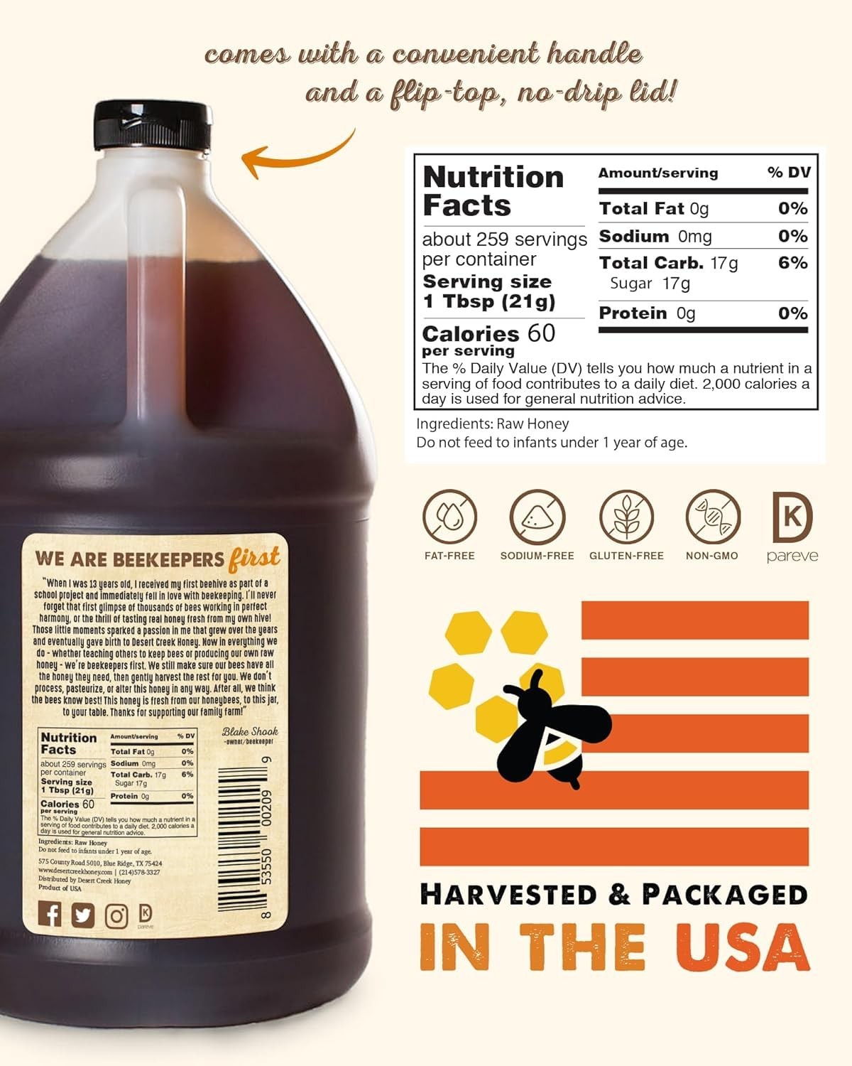 Desert Creek Honey – 100% Unfiltered, Pure, Raw Honey from Texas – Natural Su…
