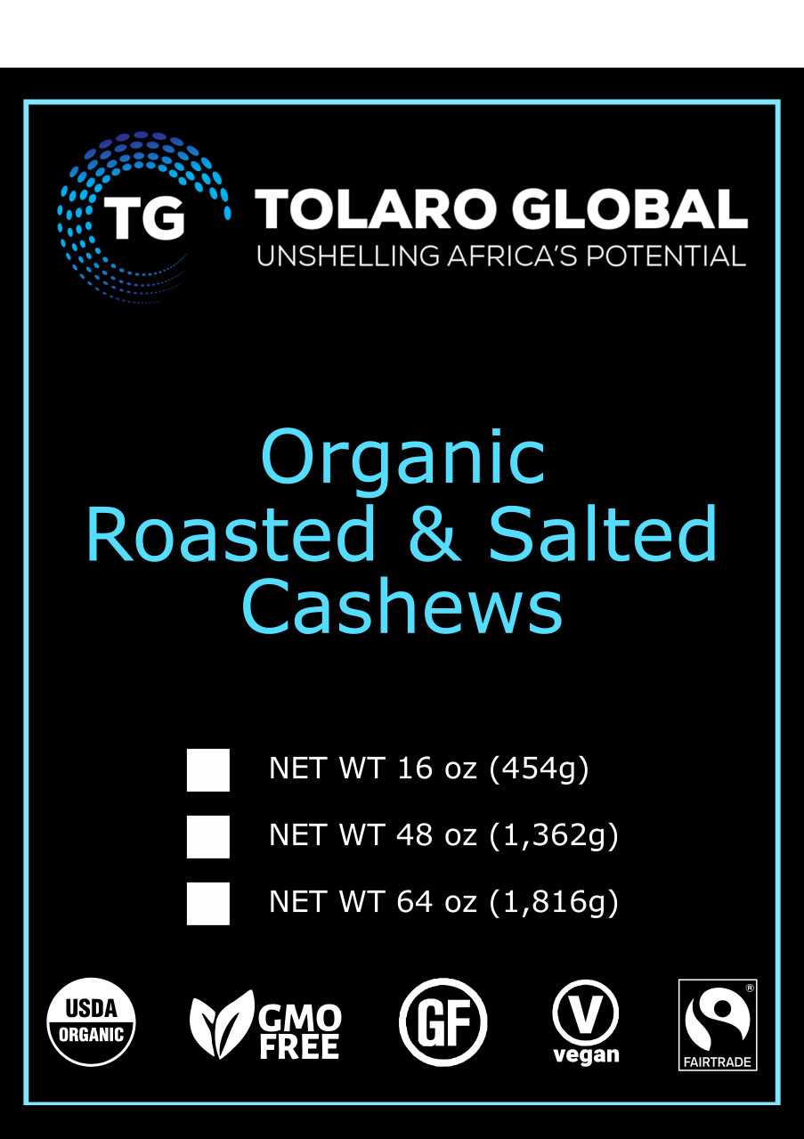 Organic & Fairtrade Roasted and salted cashews- Bulk 4 LB resealable doy pack