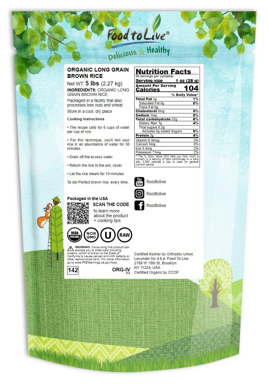 5 Pound Organic Long Grain Brown Rice – Versatile, Kosher & Deliciously Chewy