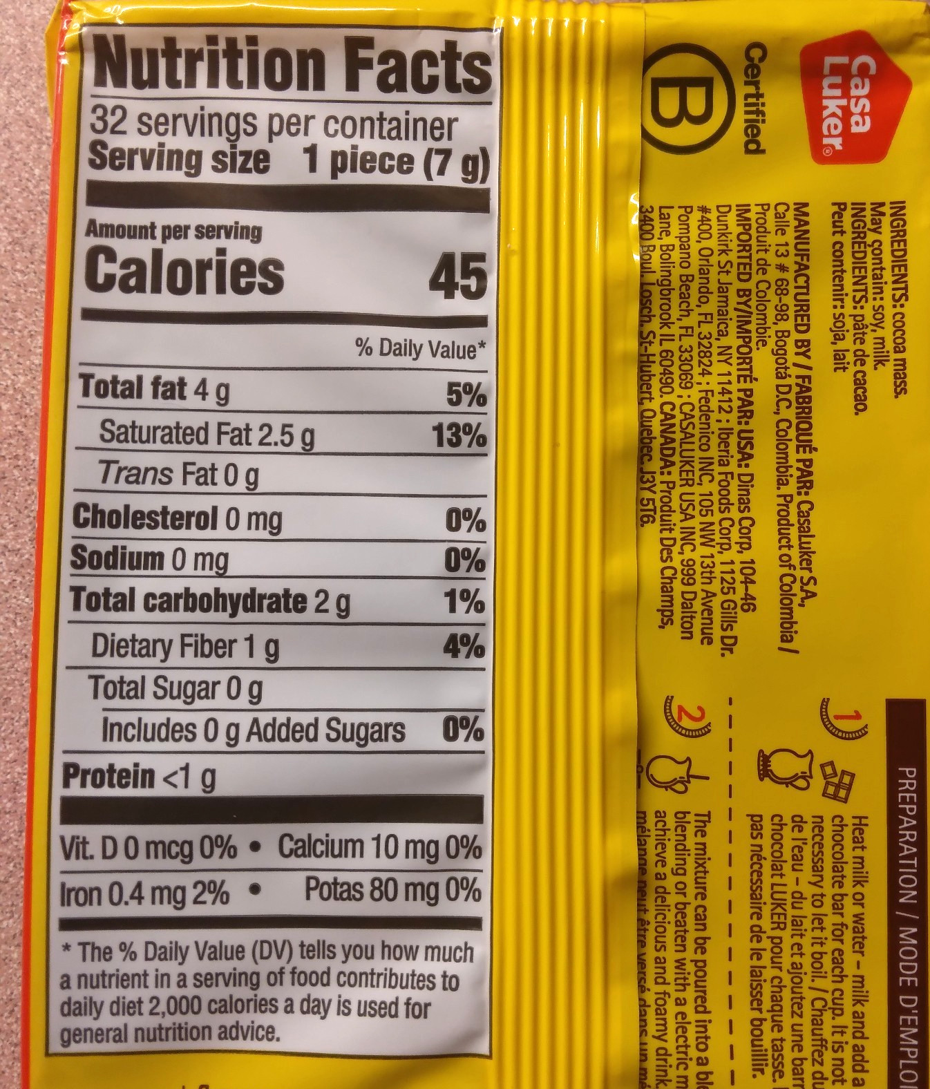 3 Chocolate Luker tradicional 8.8oz – 0% Cholesterol Sin azucar Bitter Chocolate