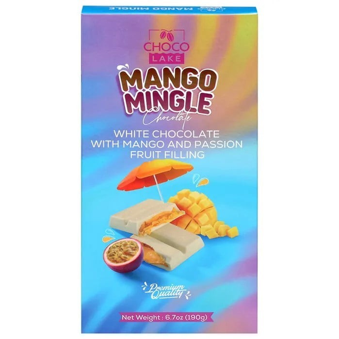 Choko Lake Mango Mingle, white chocolate with mango & passion fruit filling 190g