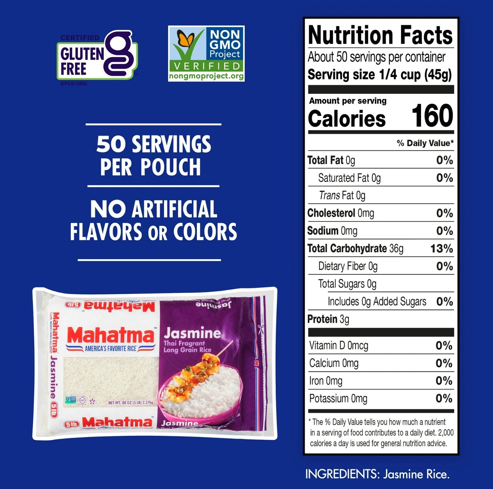 Mahatma Jasmine Thai Fragrant Long Grain Rice – Gluten-Free (5 lbs)