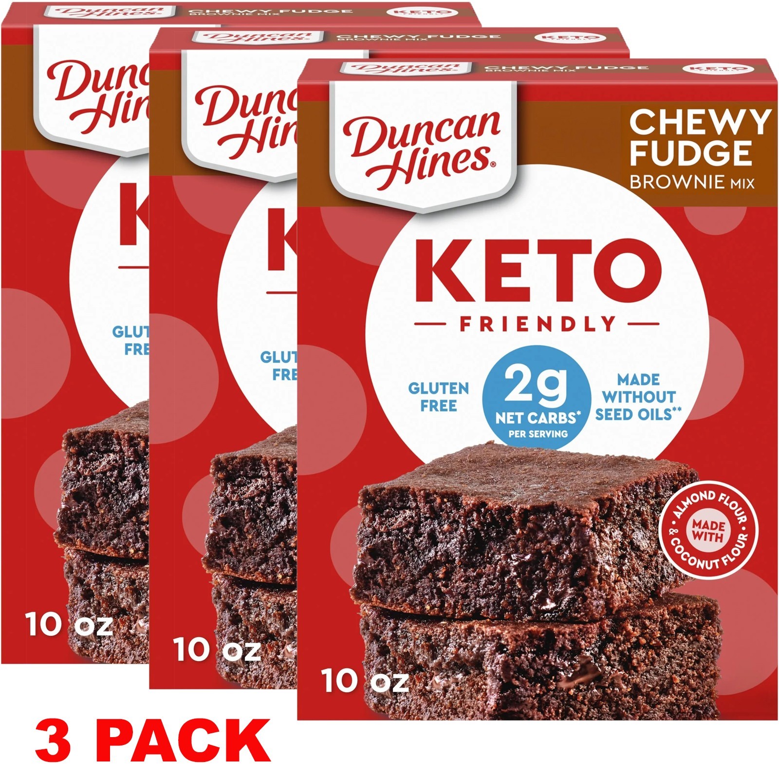 Duncan Hines CHEWY FUDGE BROWNIE KETO FRIENDLY Baking Mix 10 Oz Box – 3 PACK