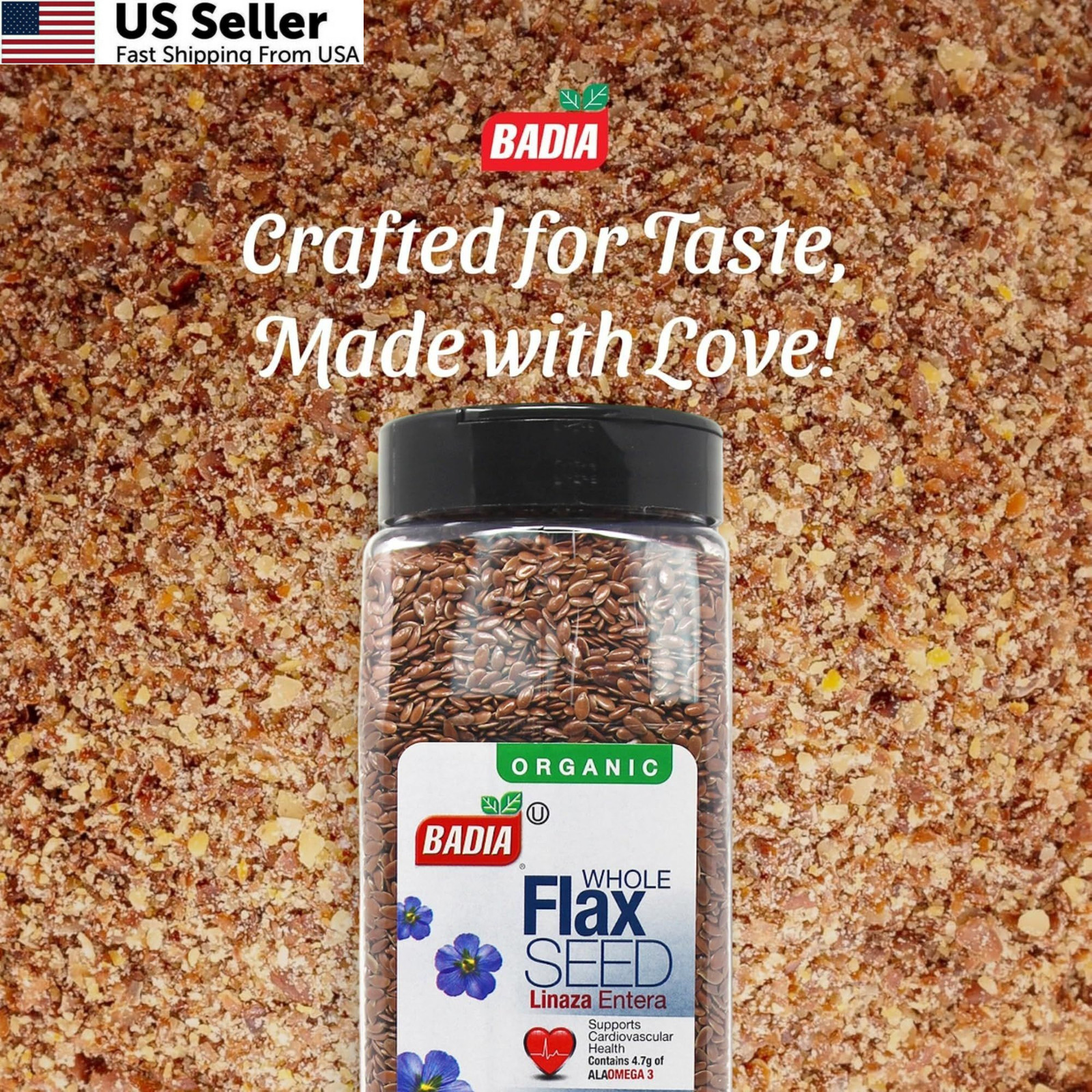 Badia Organic Whole Flax Seed, 22 oz – Superfood High in Fiber & 22 Ounce