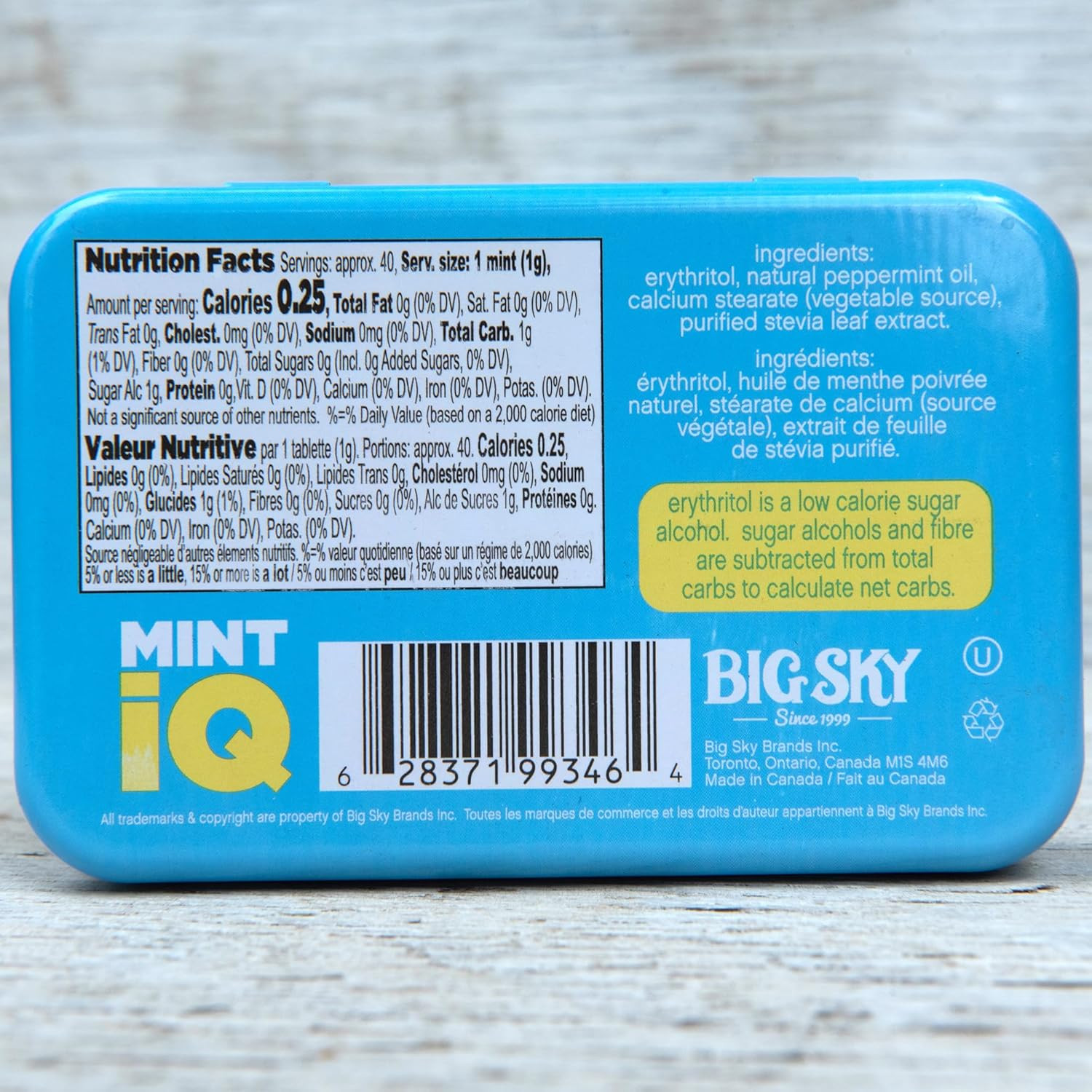Big Sky MINT Iq Icy Peppermint Mint Candy 40 Grams Pack of 6 Tins in Display