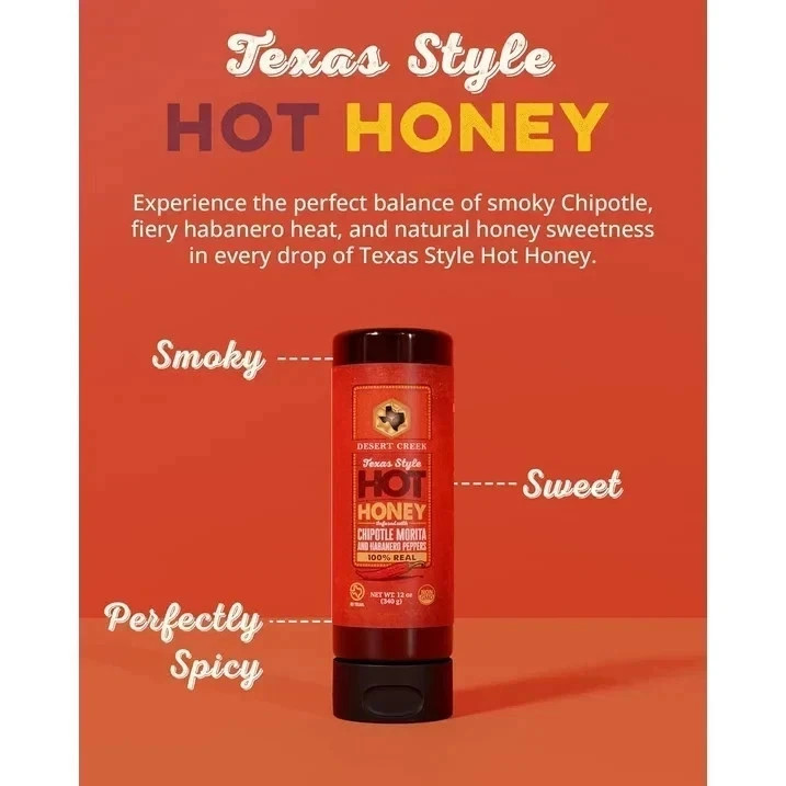 Desert Creek Honey Texas Style Hot Honey, 100% Unfiltered, Unpasteurized Honey