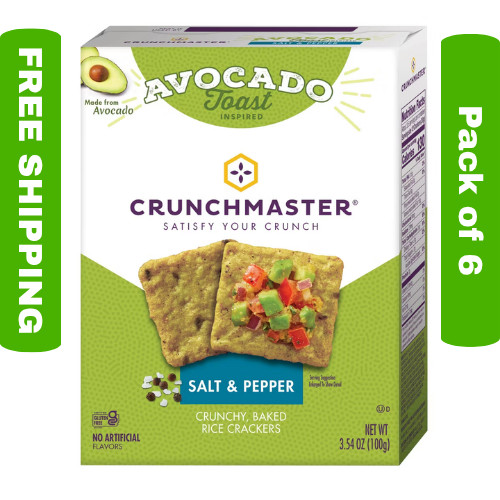 Crunchmaster Avocado Toast Salt & Pepper Crackers 3.5 oz Pack of 6 | Gluten Free