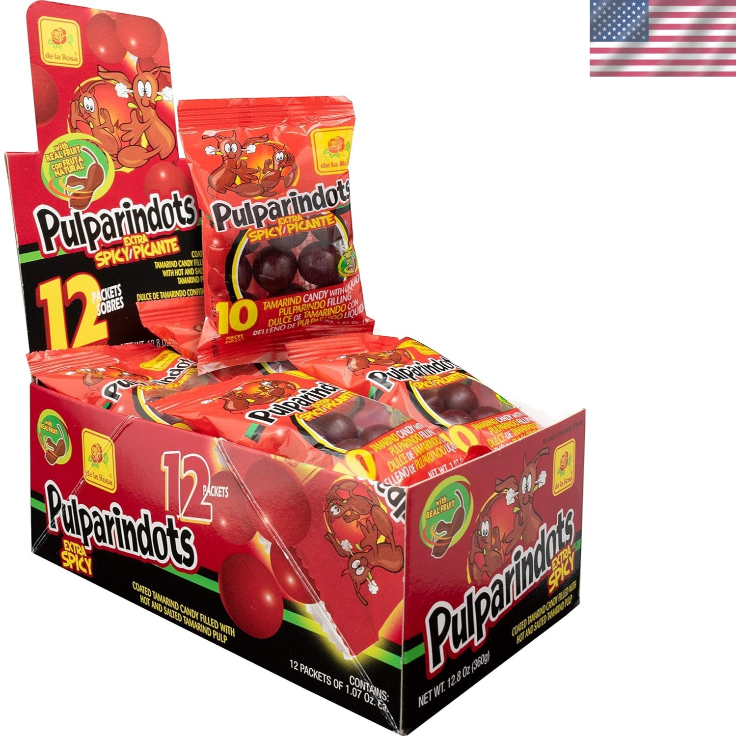 12 Sobres Chewy Tamarind Candy Extra Hot | Bright Orange Festival Treats