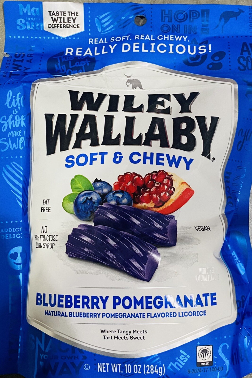 Wiley Wallaby Soft & Chewy BLUEBERRY POMEGRANATE Gourmet Licorice 10 Oz Bag