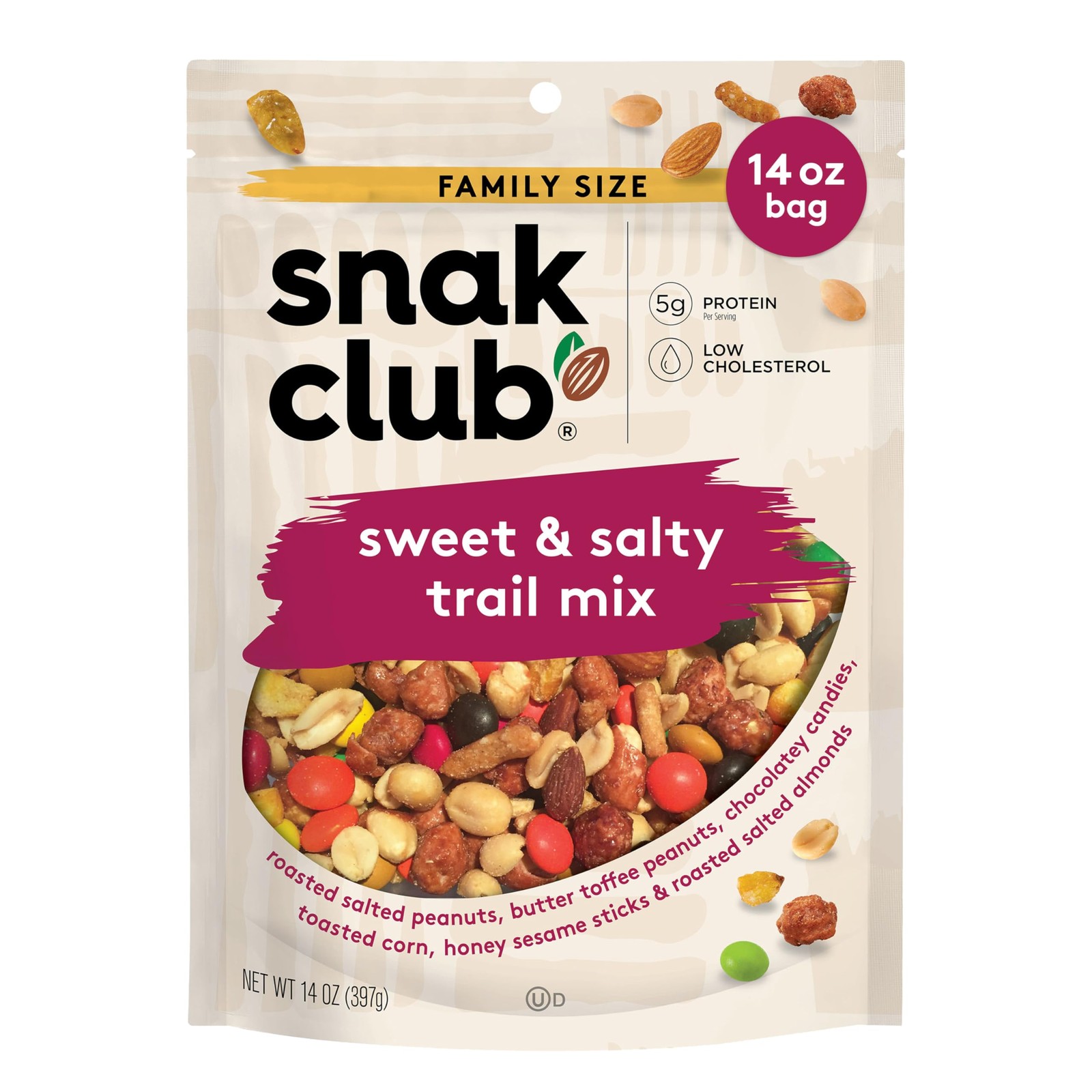 Snak Club Sweet and Salty Trail Mix with Peanuts, Kosher, 14 oz Resealable Bag