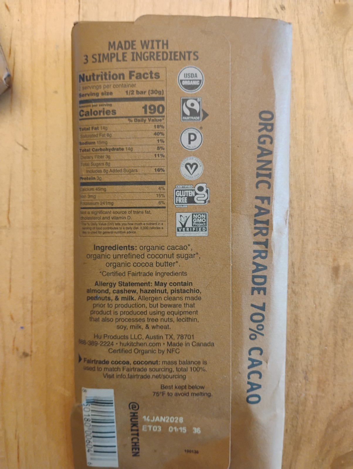 Hu Kitchen Organic Dark Chocolate Bar 2.1 Oz Pack Of 5!! New Sealed 10/2027