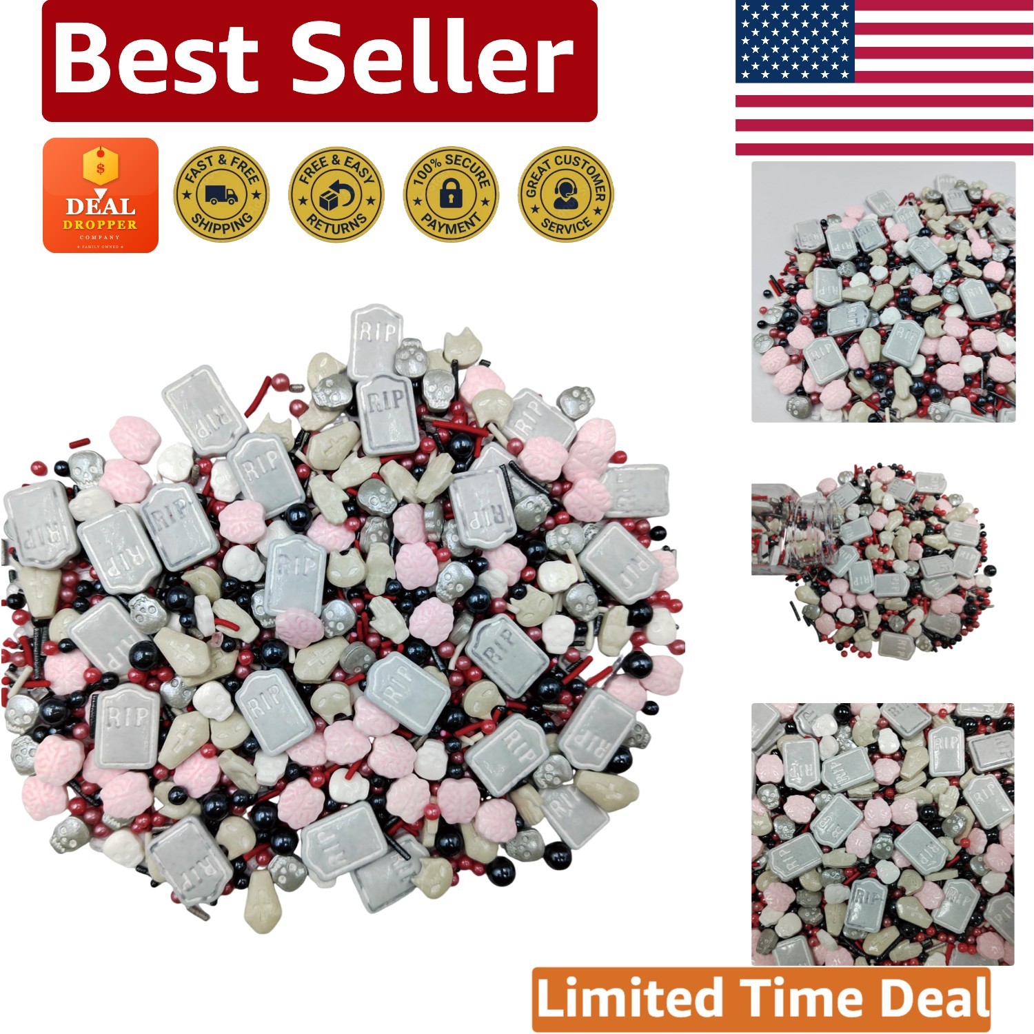 Vibrant Halloween Sprinkle Mix – Skull, Tombstone & Palm Decor 3.35oz