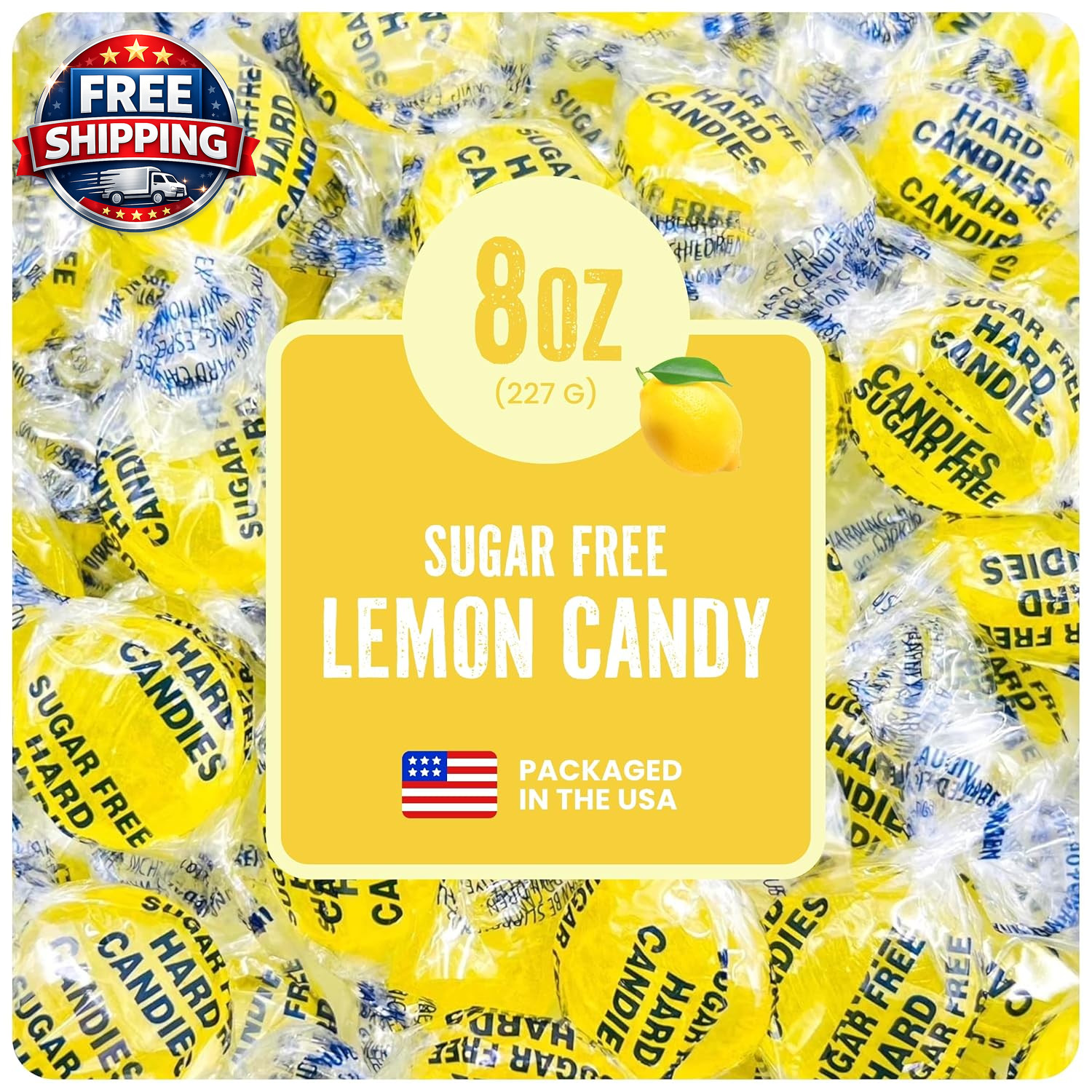 Sugar Free Hard Candy, 8 Ounces of Sugar Free Candy Individually Wrapped, Lemon