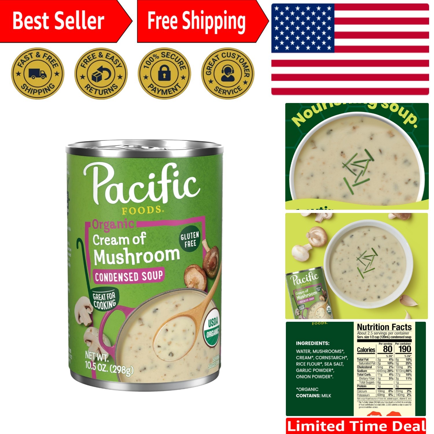 Delicious Organic Cream of Mushroom Soup, 10.5 oz – Gluten-Free & Vegetarian