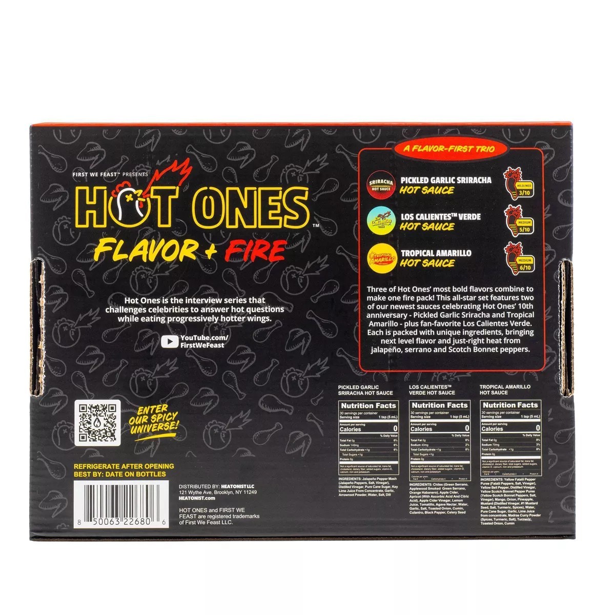 Hot Ones Flavor + Fire Hot Sauce Trio Pack Gift Set – 15oz/3ct Exp 8/12/27