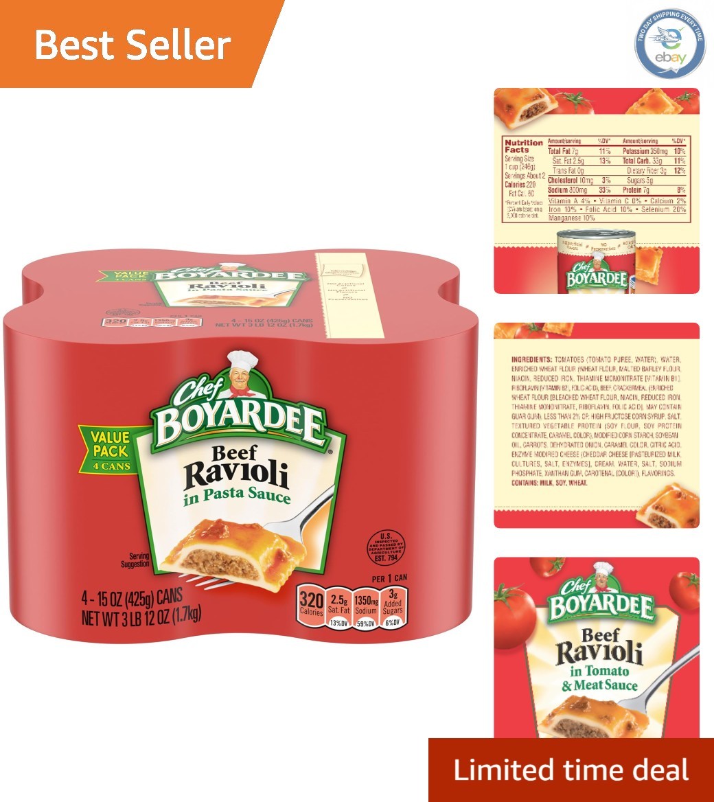Nostalgic Beef Ravioli Meal Prep – 4 Pack of 15 oz Cans, 90 Seconds Ready