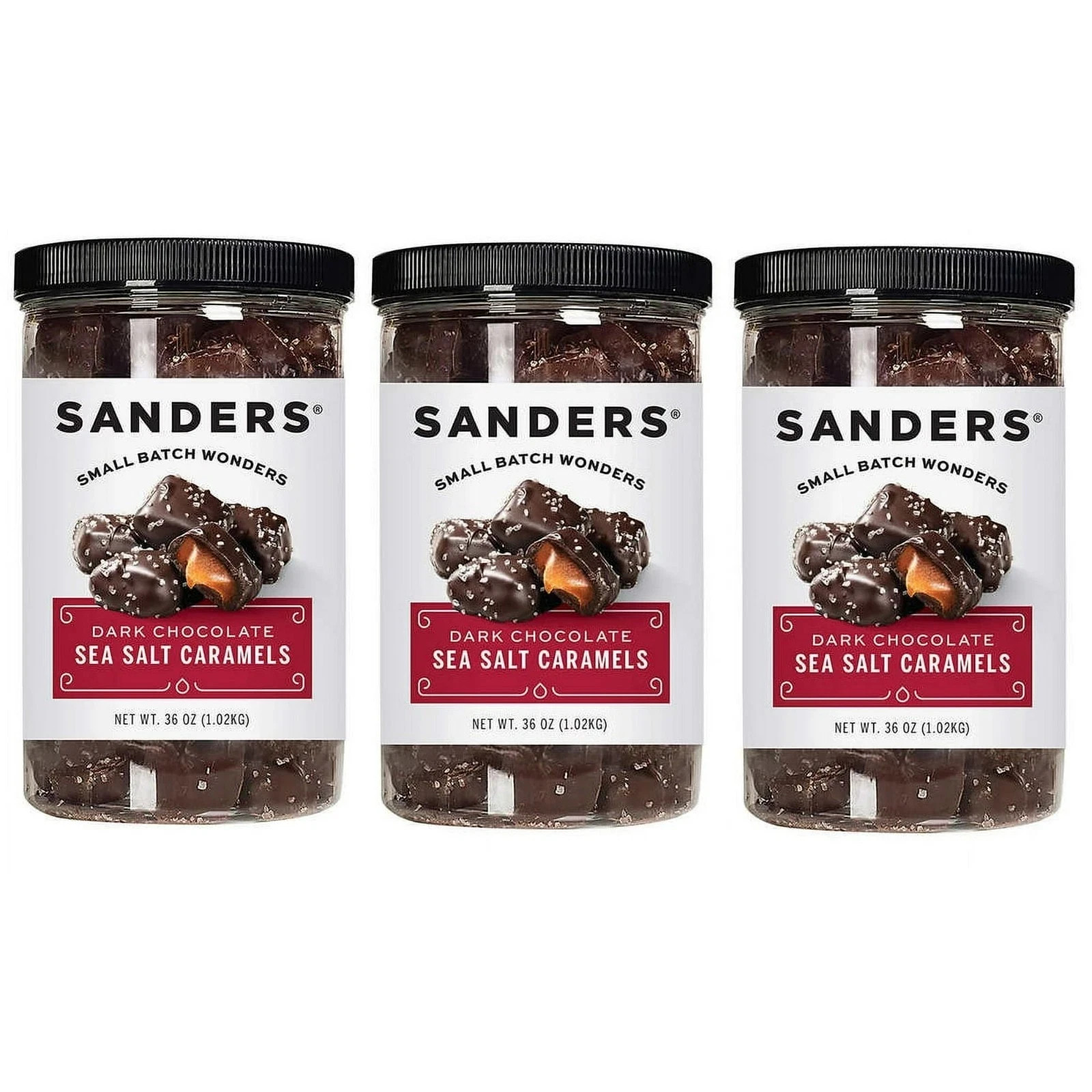 3 Packs Sanders Dark Chocolate Sea Salt Caramels Fine Chocolates 36 oz = 6.75 lb