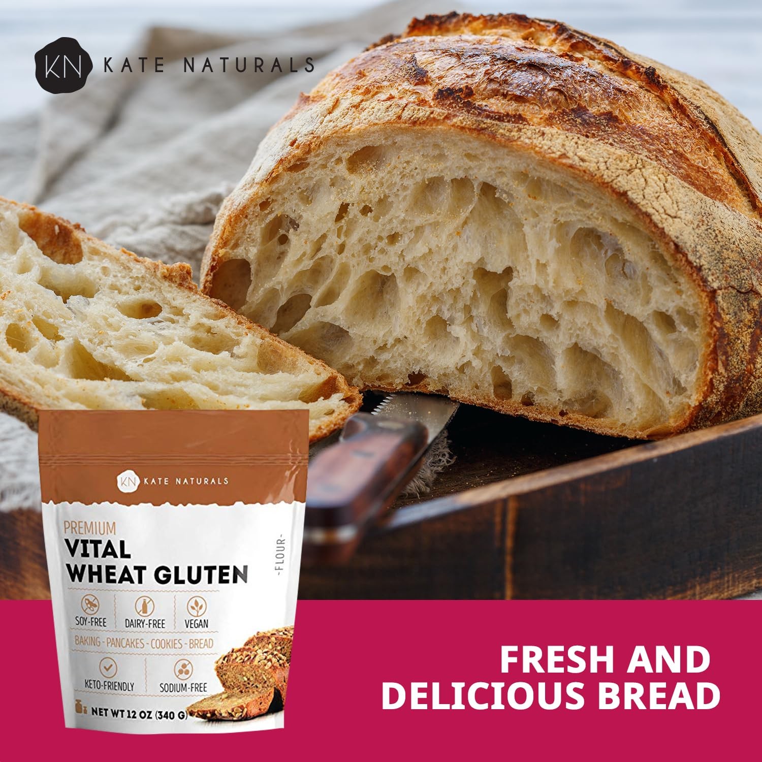Kate Naturals Vital Wheat Gluten for Bread Making, Baking & Seitan. Compatibl…