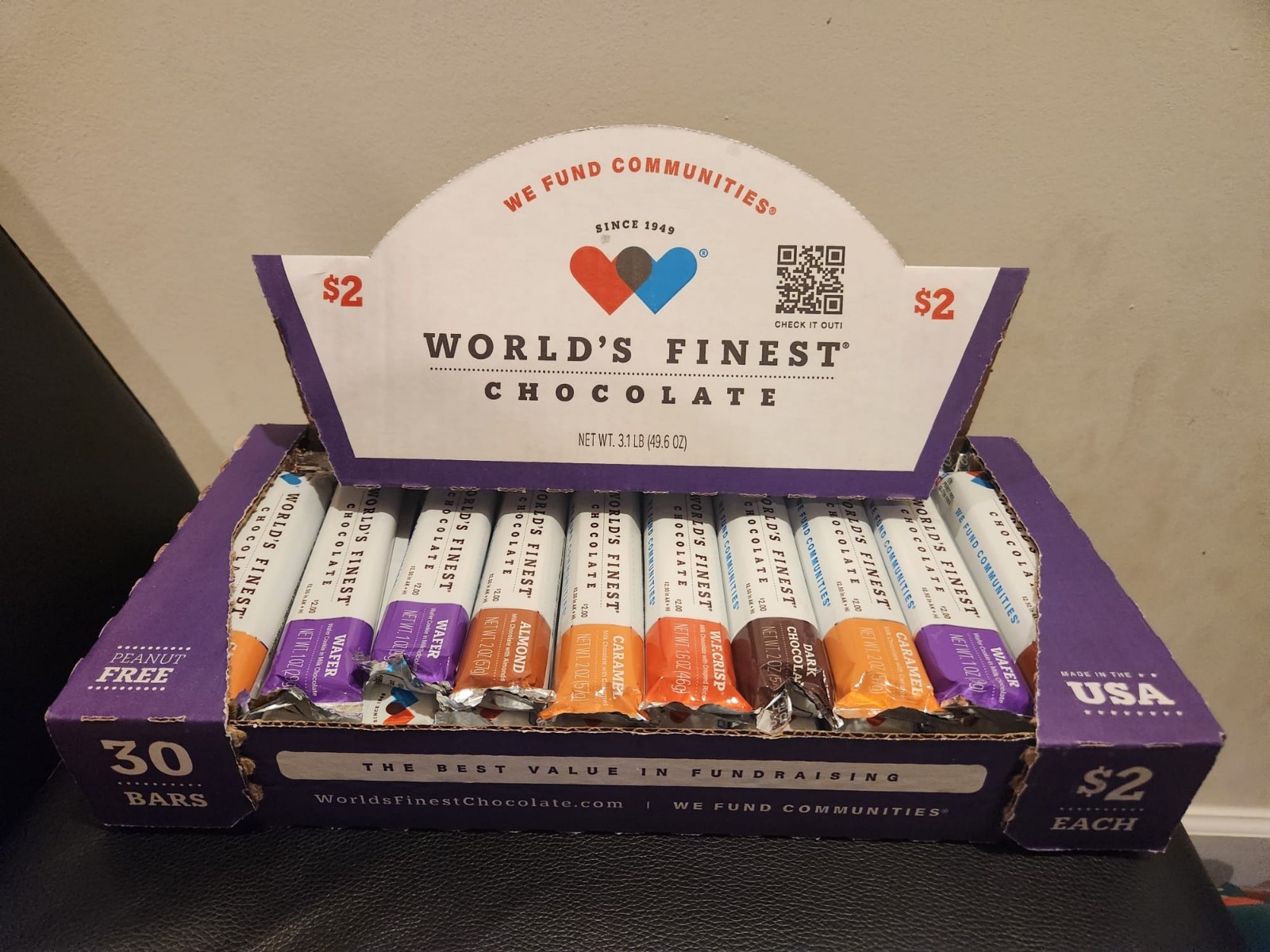 World’s Finest Chocolate bars box 30 count mixed flavors FUNDRAISING FOR SCHOOL.