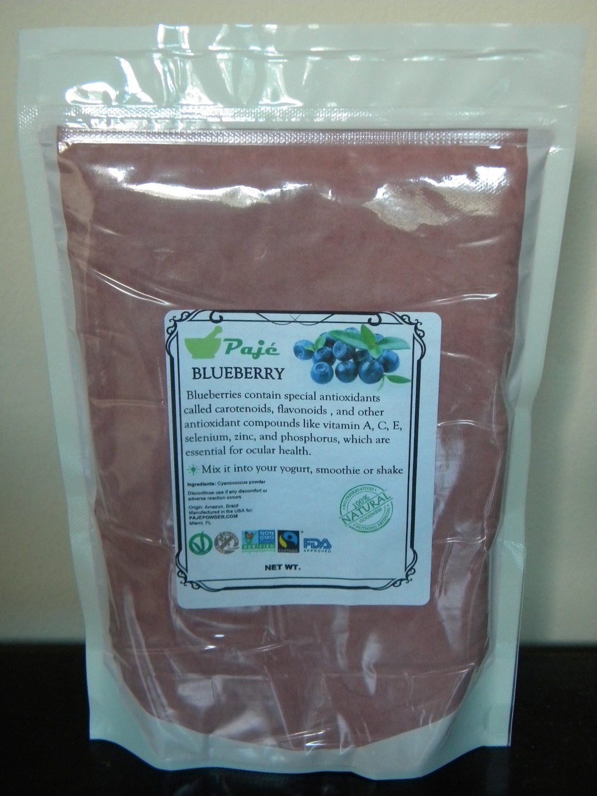 BLUEBERRY Powder 16oz 1LB – antioxidants carotenoids, flavonoids, vision – PAJE