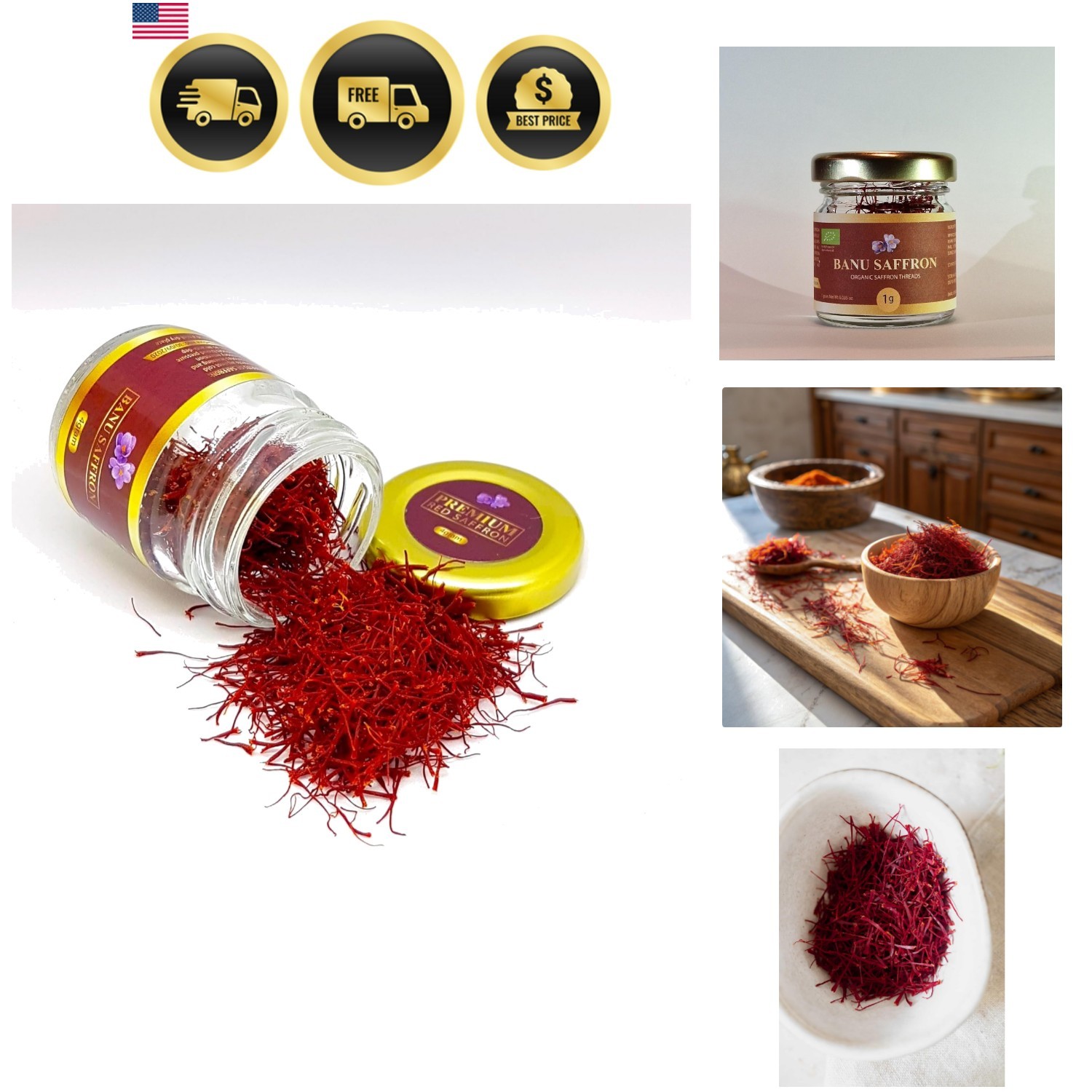 Organic Saffron Threads by – All Red Certified Organic Grade A Saffron, Cro…