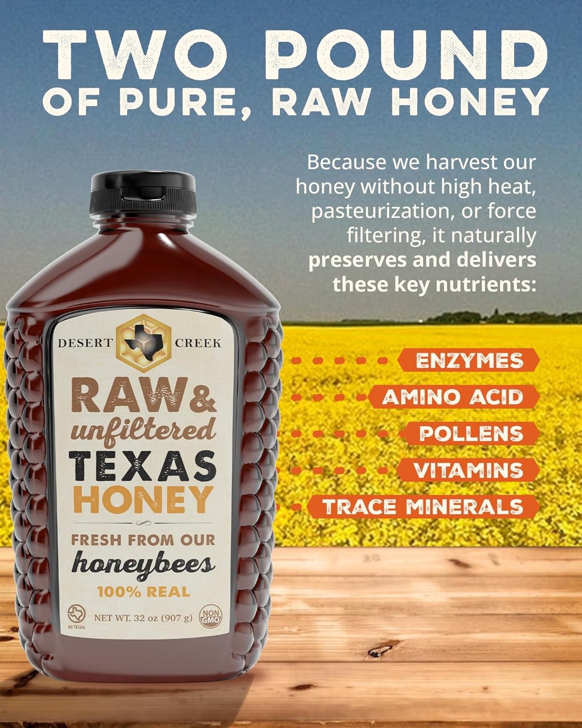 Desert Creek Honey – 100% Unfiltered, Pure, Raw Honey from Texas – Natural Sugar