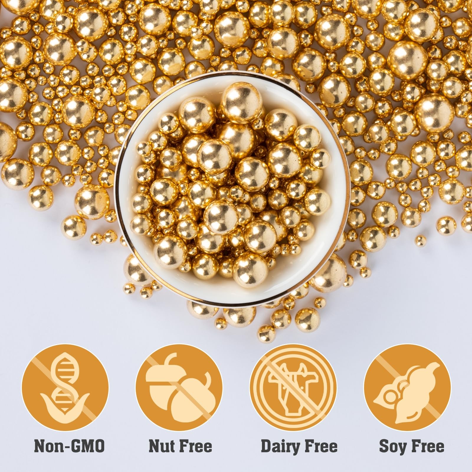 Twisweet Gold Pearl Sprinkles for Cake Decorating, Edible Sugar Pearls