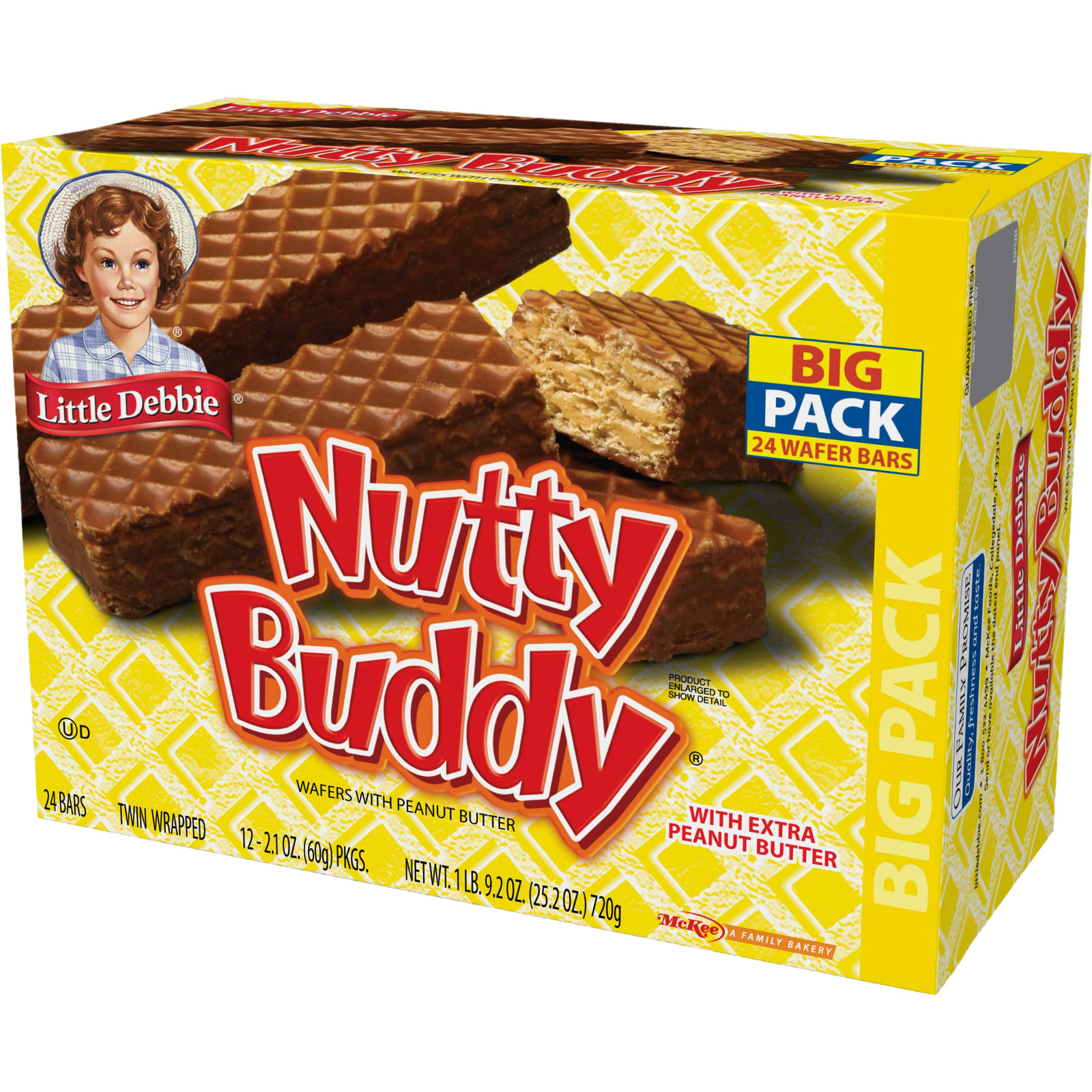 Little Debbie Nutty Buddy Bars, 2 Big Pack Boxes, 48 Twin Wrapped PB Wafers