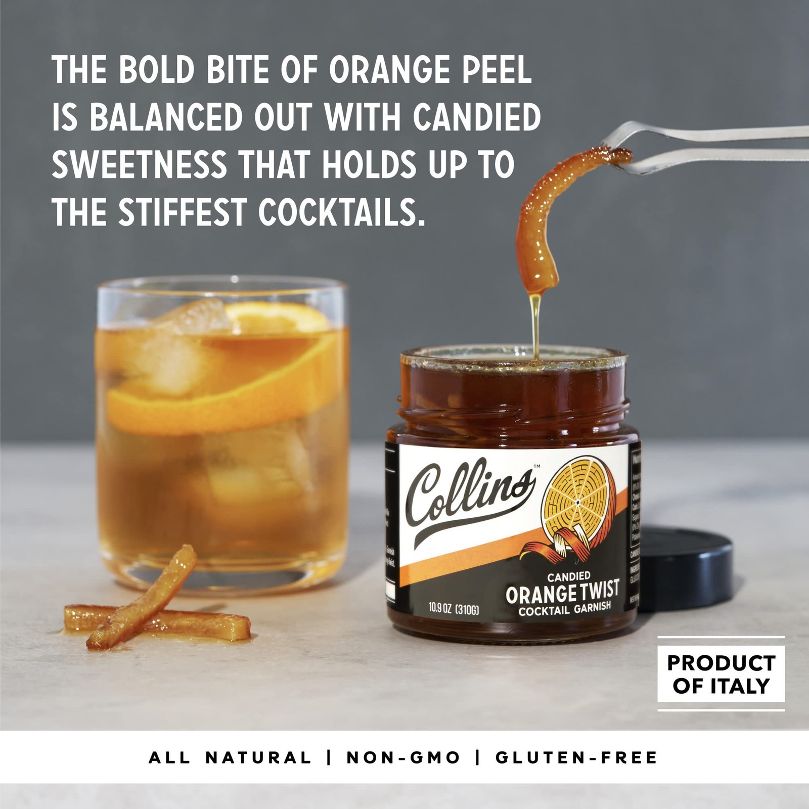 Collins Candied Fruit Orange Peel Twist in Syrup, Popular Cocktail Garnish fo…