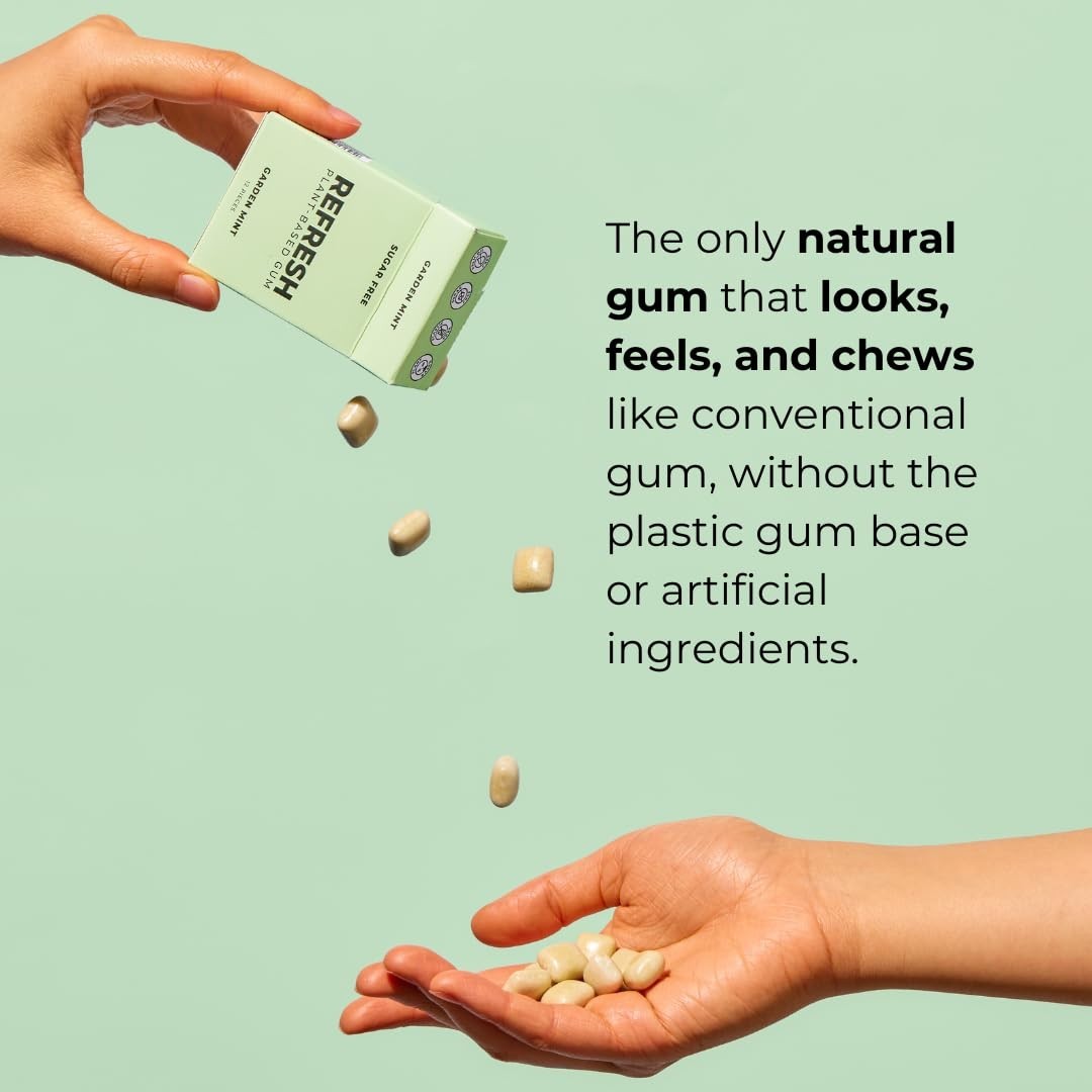 144 Count Refresh Natural Gum, Plastic-Free, Low Calorie Garden Mint Flavor