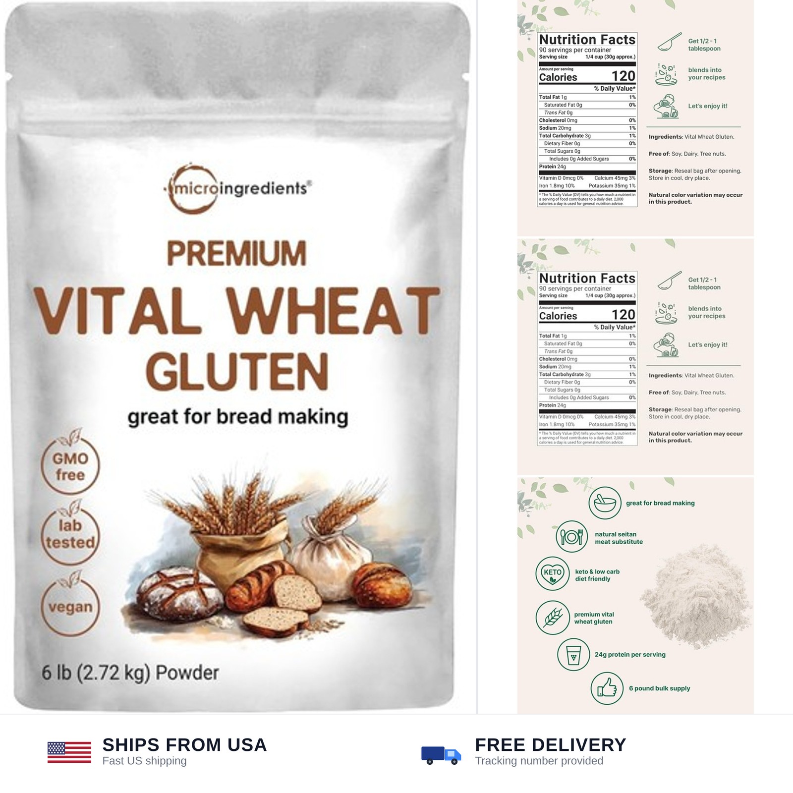 Premium Vital Wheat Gluten, 6lbs Powder | Great for Bread Making & Seitan | 2…
