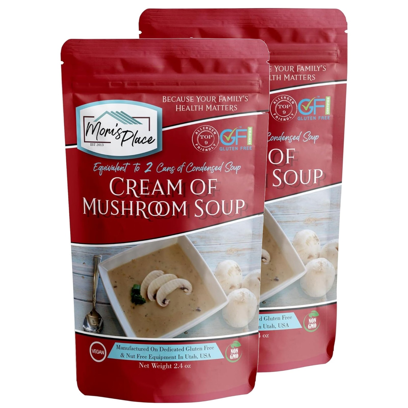 Mom’s Place Gluten-Free & Dairy Free Cream of Mushroom Soup Mix (2-Pack), Equ…