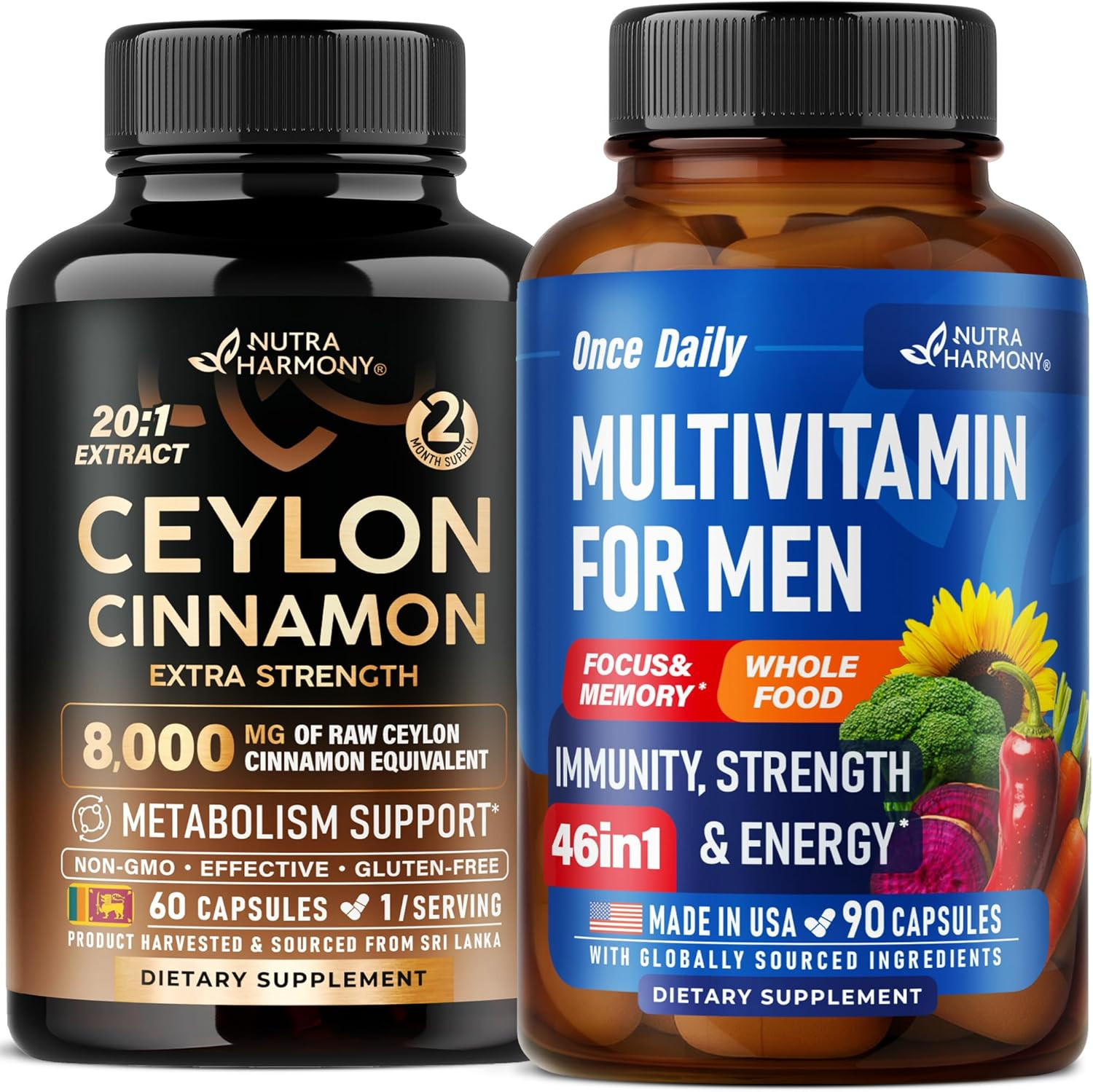 Ceylon Cinnamon Capsules & Multivitamins for Men Daily Supplement Duo