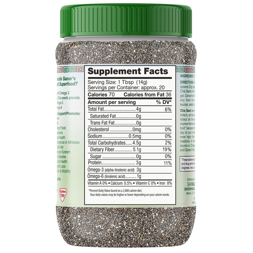 Sanar Naturals Chia Seeds | High Fiber Supplement, GLP-1 10 Ounce (Pack of 1)