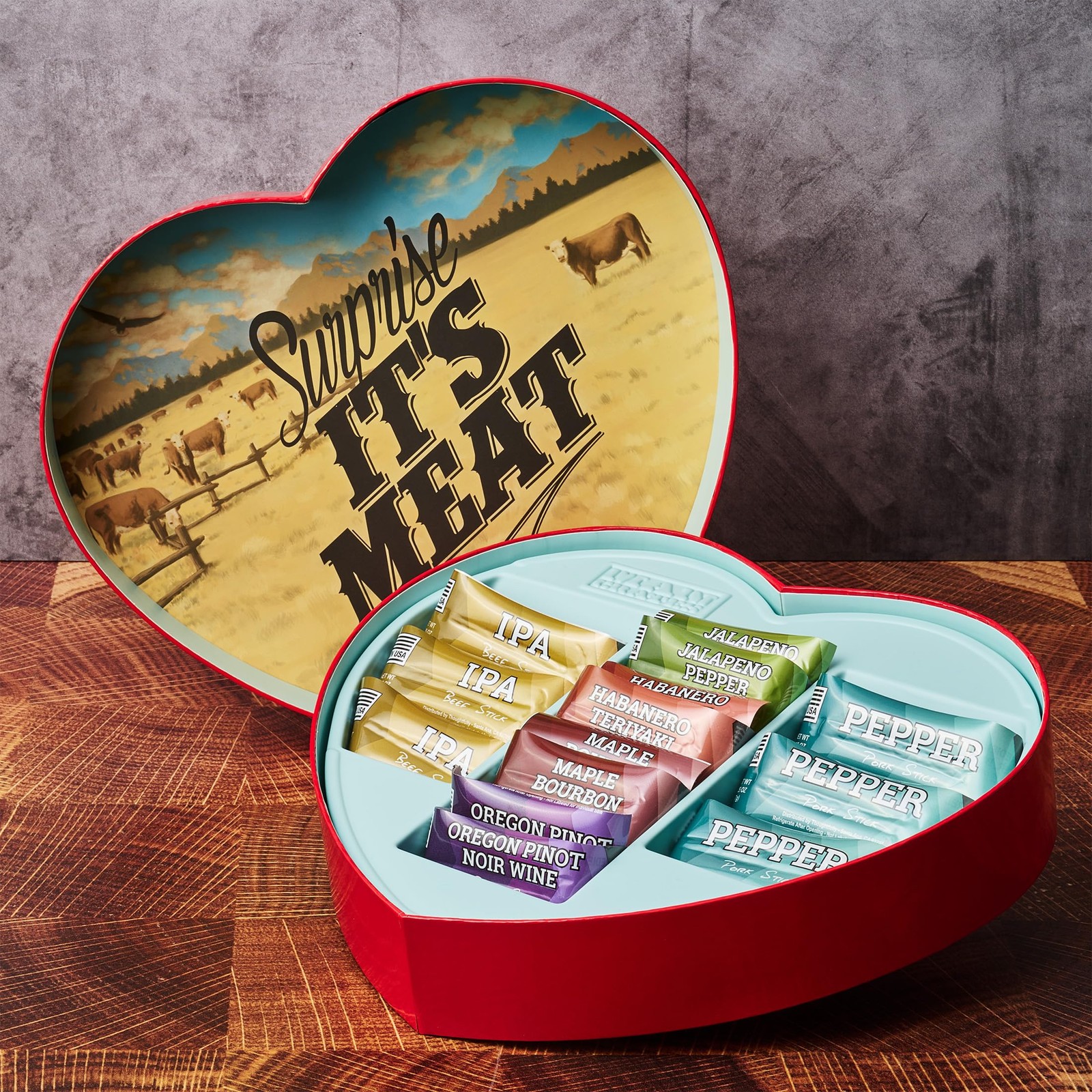 Valentine’s Day Gift for Men – Meat Heart with 14 Beef Pork Sticks – Heart-S…