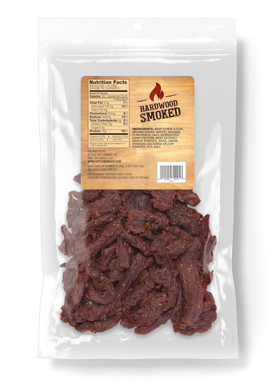 Cattleman’s Cut Beef Jerky, 9oz – Marinated Flank Steak with Smoky Sweet Flavor