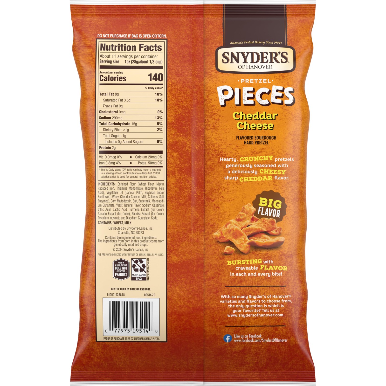 Snyders of Hanover Cheddar Cheese Flavored Pretzel Pieces, 11.25 Oz