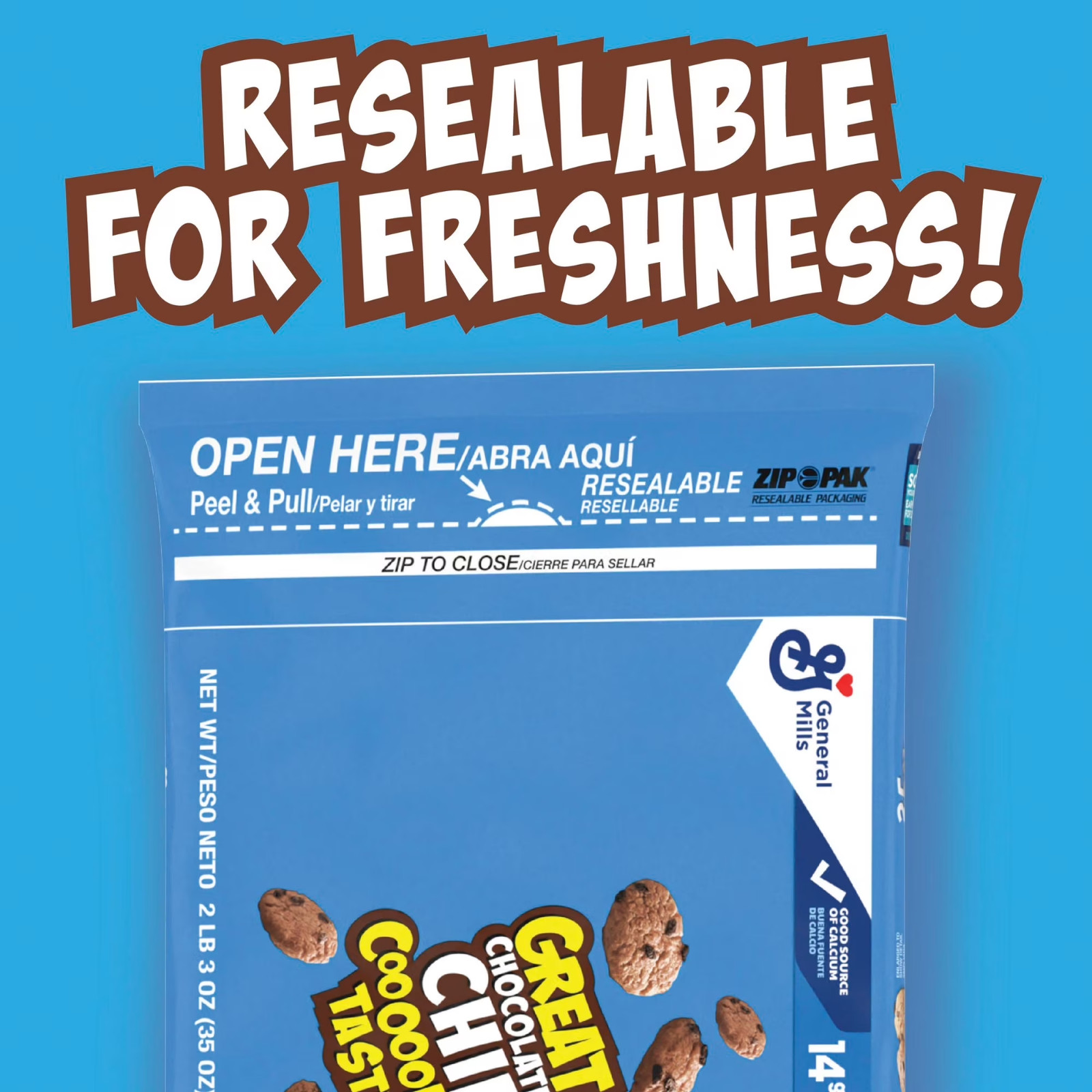 Cookie Crisp Whole Grain Cereal Chocolate Chip Cookie Taste Resealable Bag 35 oz