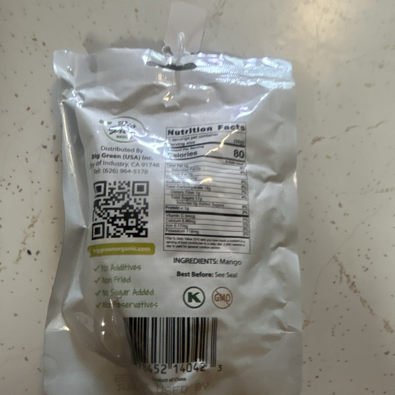 Big Green Freeze Dried Mango Slices 0.7 oz (20g) Non GMO No Sugar Added