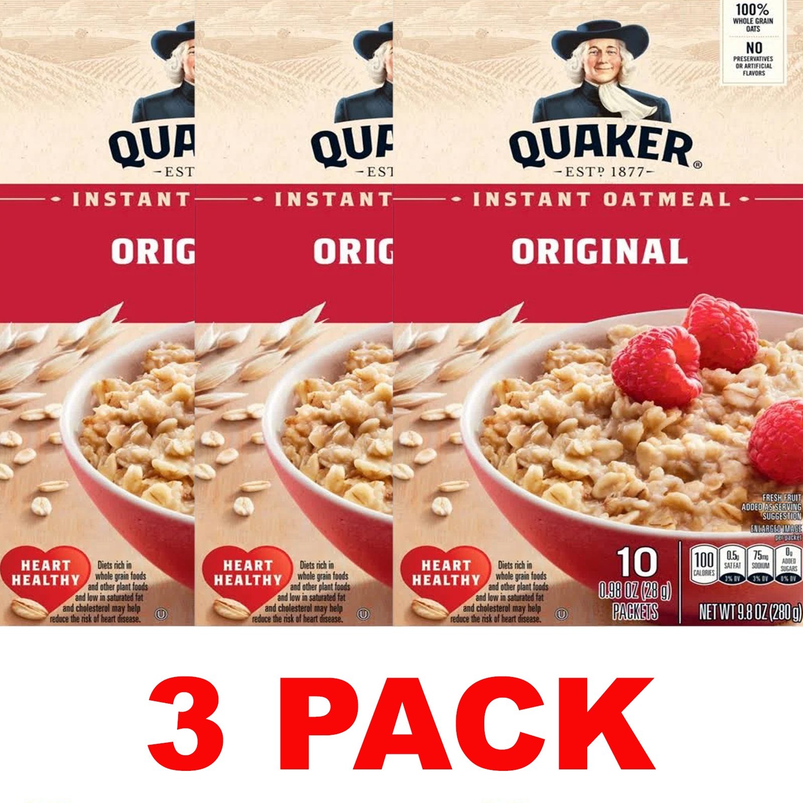 QUAKER Original Instant OATMEAL Whole Grain Oats – 9.8 oz Box – 3 PACK