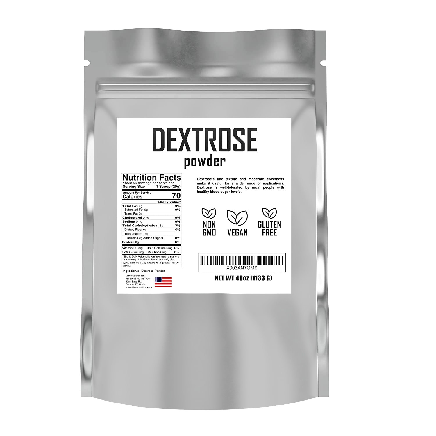 Bulk Dextrose Powder, Pure Source of Glucose and Carbohydrates, Food Grade 2.5lb