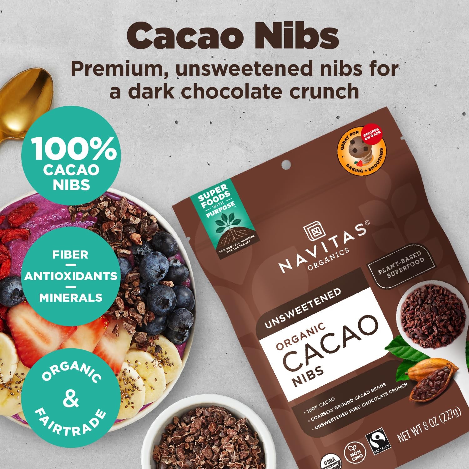 Organic Cacao Nibs 16oz – Non-GMO, Fair Trade, Gluten-Free, 15 Servings