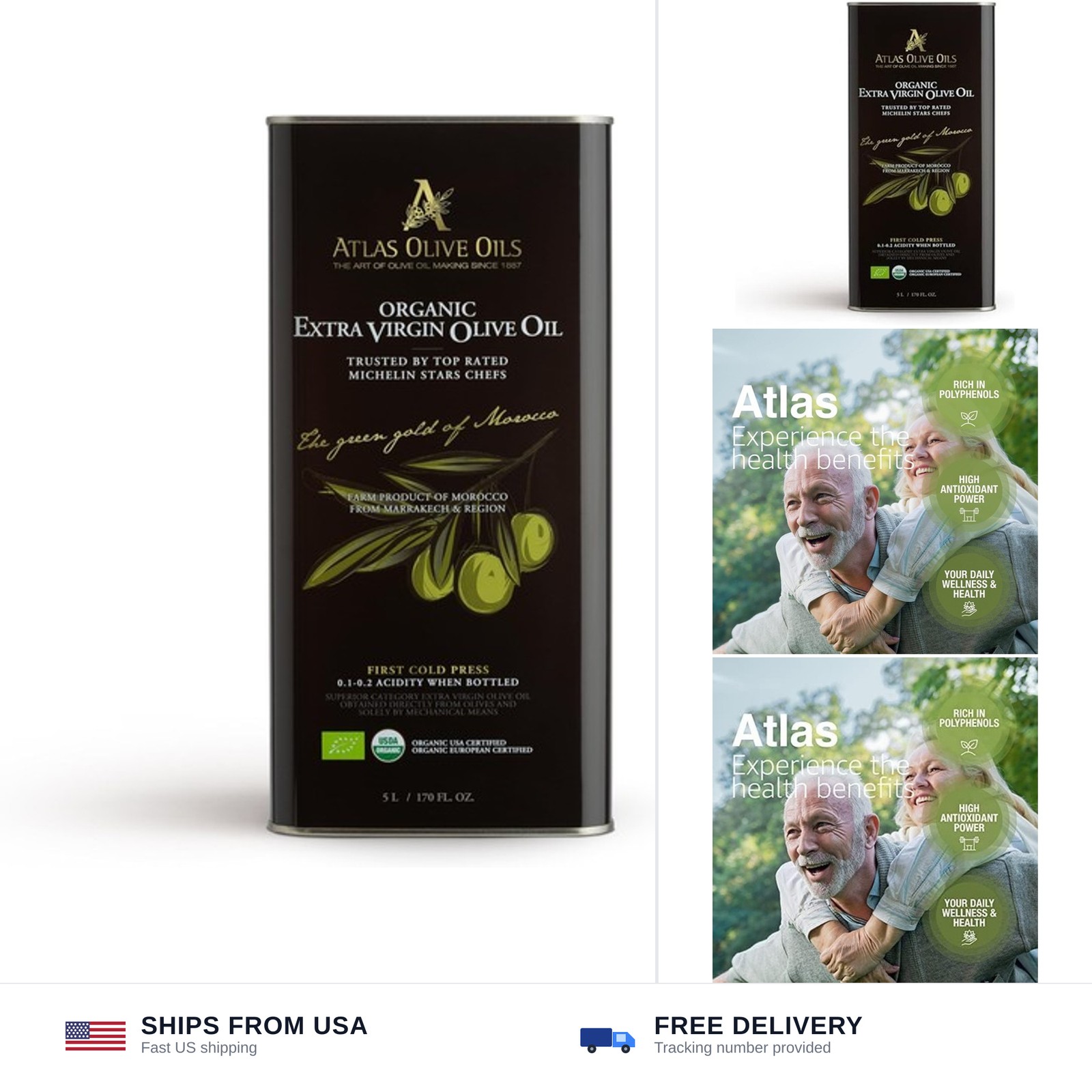 A ATLAS OLIVE OILS Bulk Organic Cold Pressed Moroccan Extra Virgin Olive Oil,…