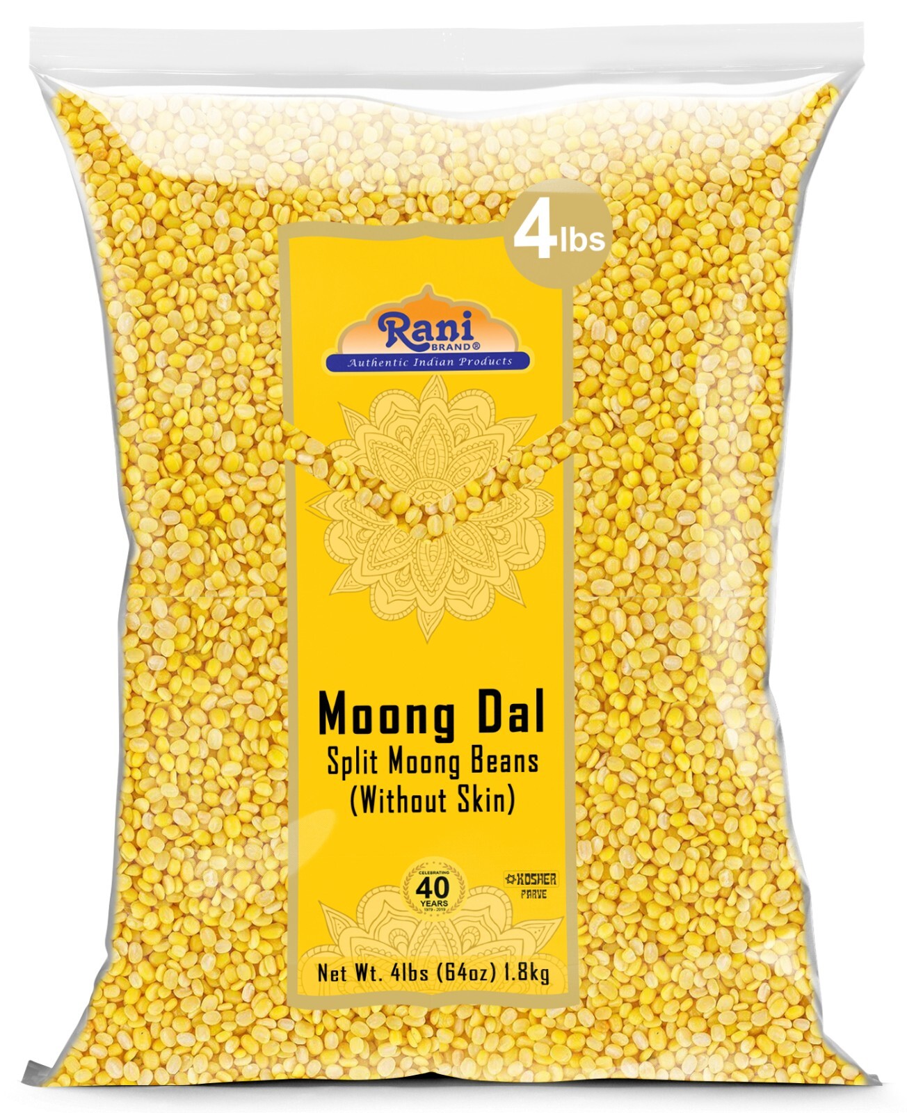Rani Moong Dal (Split Mung Beans without skin) Indian Lentils 64oz (4lbs) 1.81kg