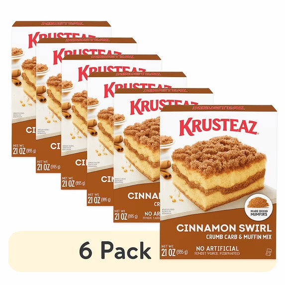 6 pack) Krusteaz Cinnamon Swirl Crumb Cake and Muffin Mix, 21 oz Box