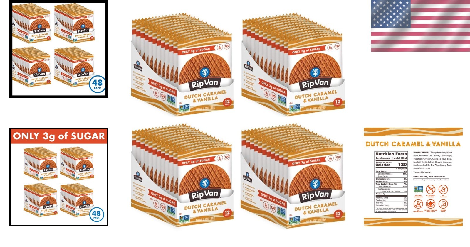 Dutch Stroopwafels 48 Pack Low Sugar & Calorie Snacks Keto Friendly