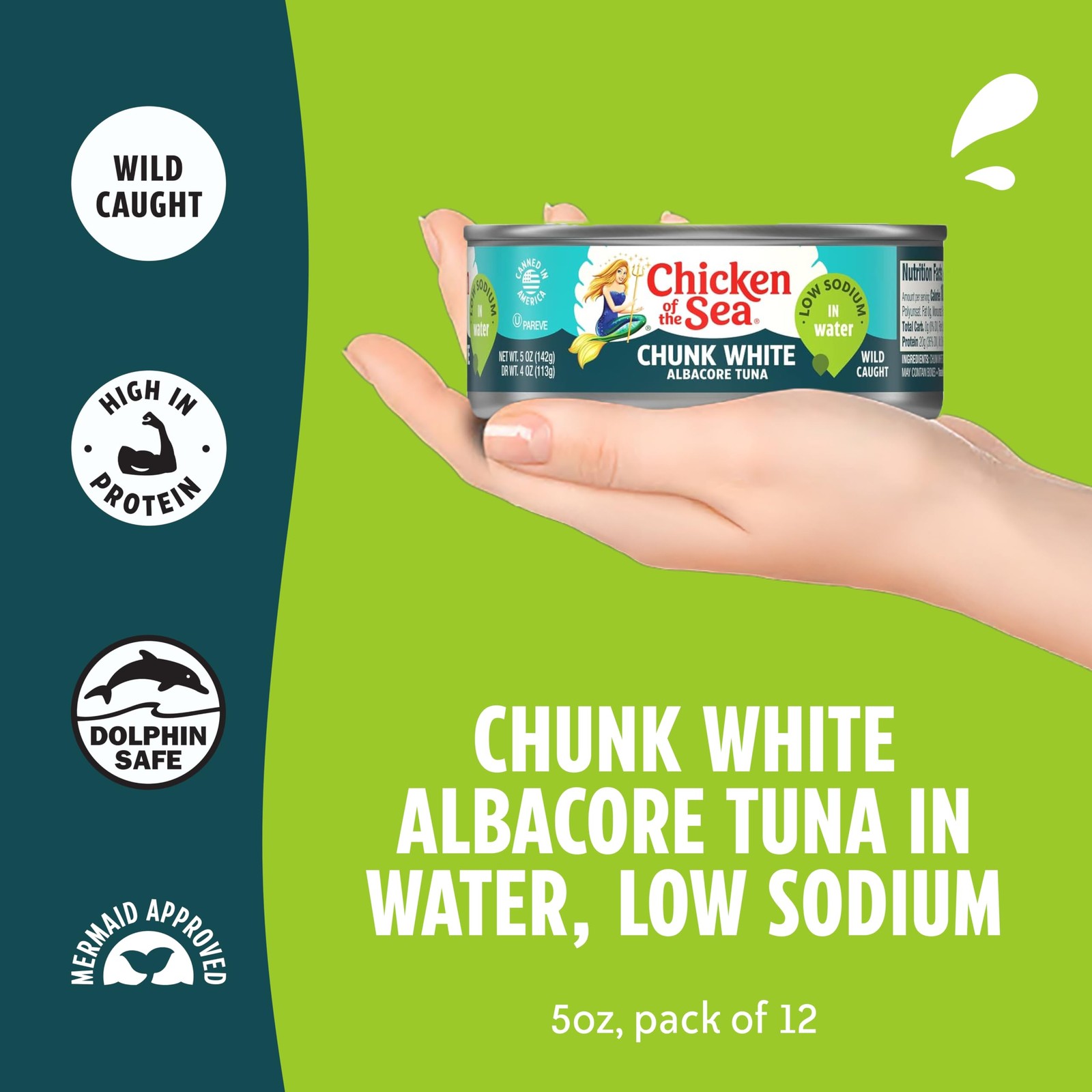 Chicken of the Sea Wild Caught Chunk White Albacore Tuna in Water, 5 oz Cans,…
