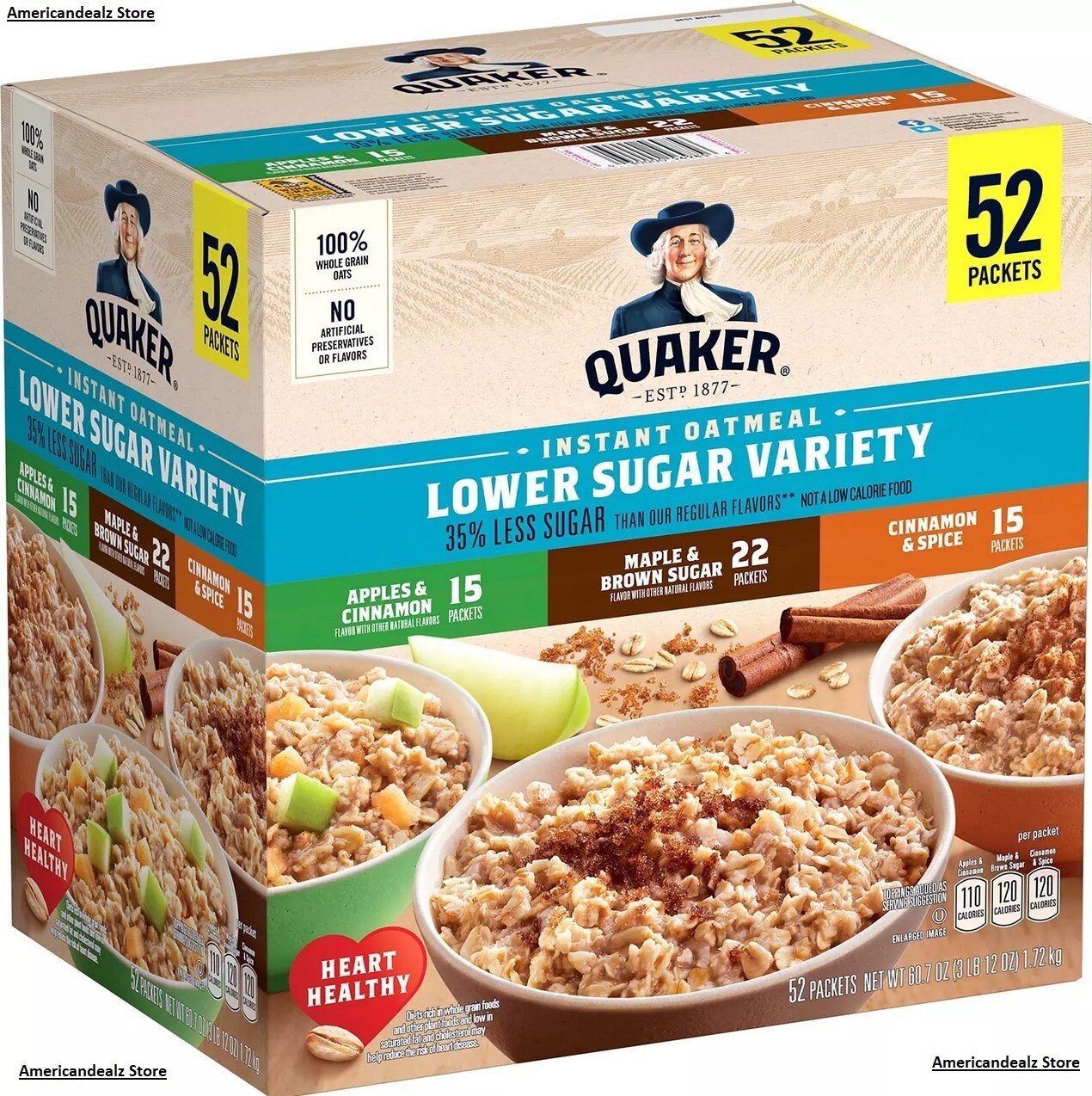 Quaker Lower Sugar Instant Oatmeal, Variety Pack (52 Pk.) FREE SHIPPING
